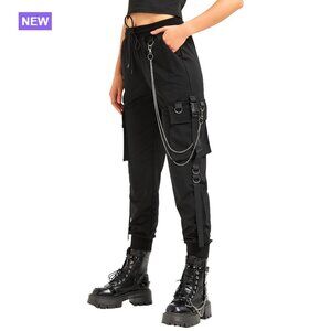 Polyester Cargo Pants with Chain Details, Techwear Street Style